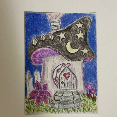 Magic Mushroom House aceo art card thumbnail 2