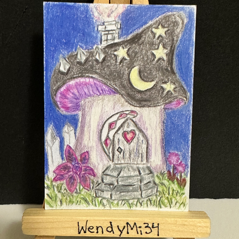 Magic Mushroom House aceo art card