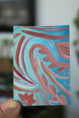 Original Pastel Floral Bright Sabrina Carpenter inspired Painting Series (2/10) by Allie Grace aceo art card thumbnail 1