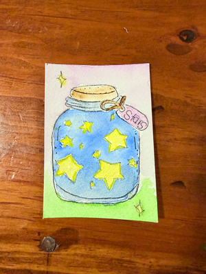 Jar of Stars – Original Watercolor ACEO Miniature Painting | Whimsical Night Sky Art aceo art card thumbnail 1