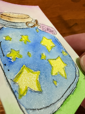 Jar of Stars – Original Watercolor ACEO Miniature Painting | Whimsical Night Sky Art aceo art card thumbnail 2