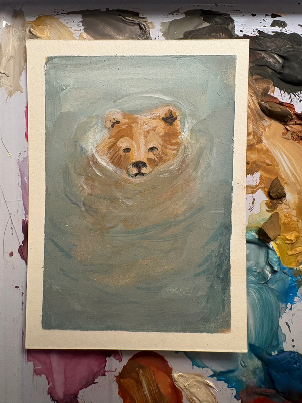 Swimming Bear aceo art card