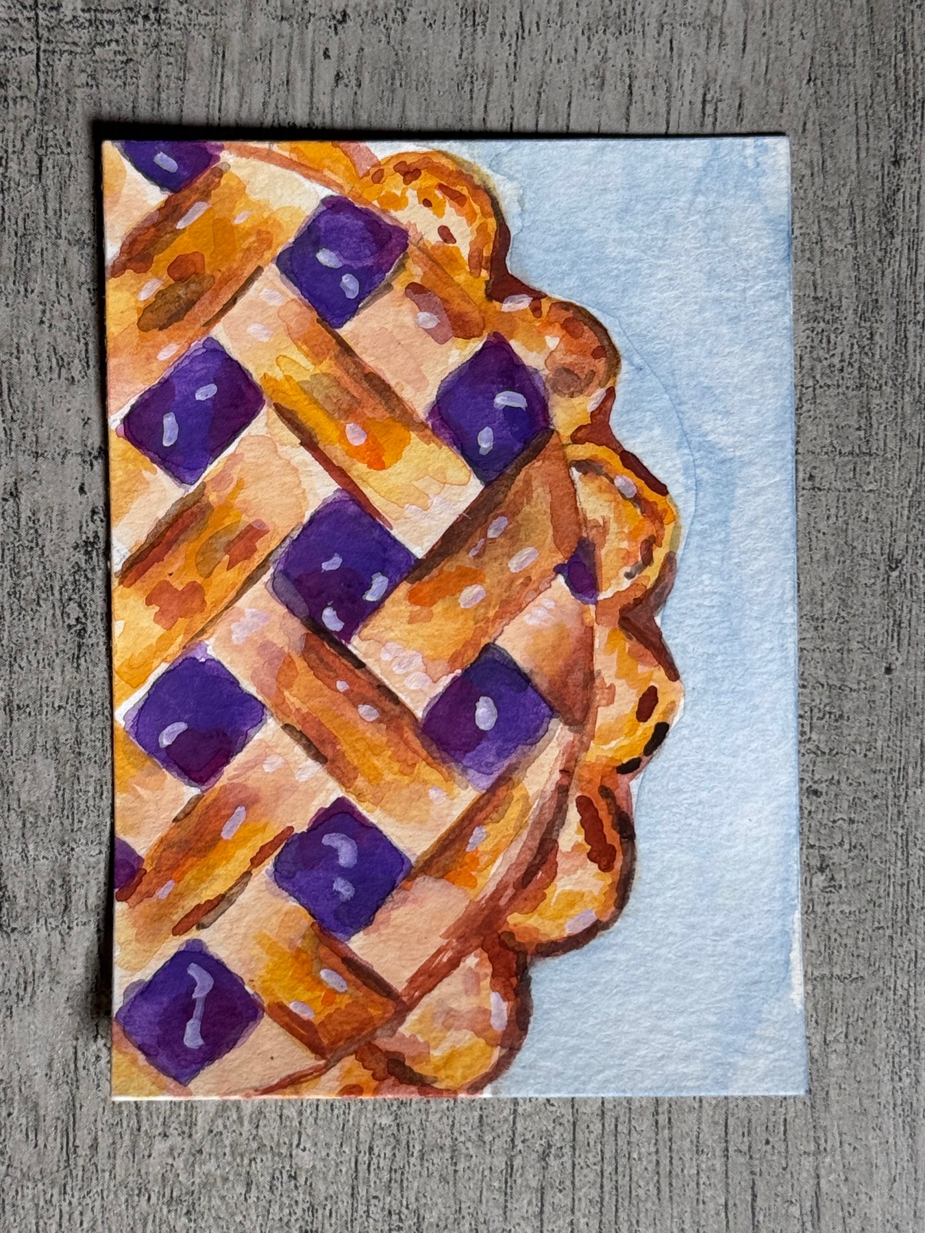 Blueberry pie watercolor ACEO Cassandra Yocum aceo art card