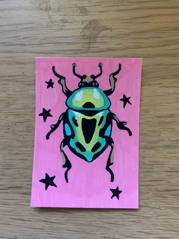 Green Beetle aceo art card