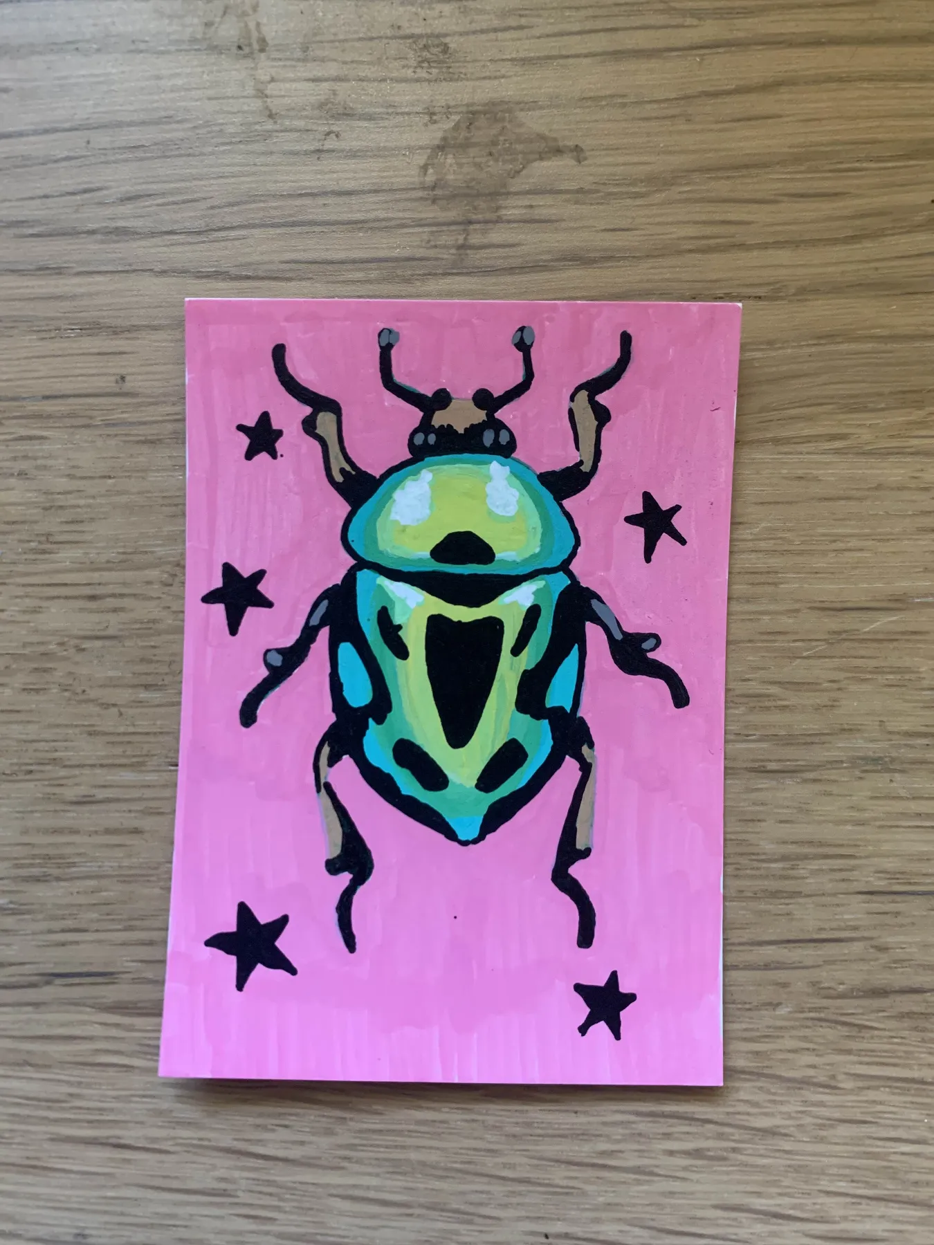 Green Beetle aceo art card