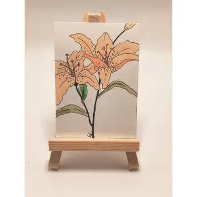 Peach Lily Pair aceo art card thumbnail 1