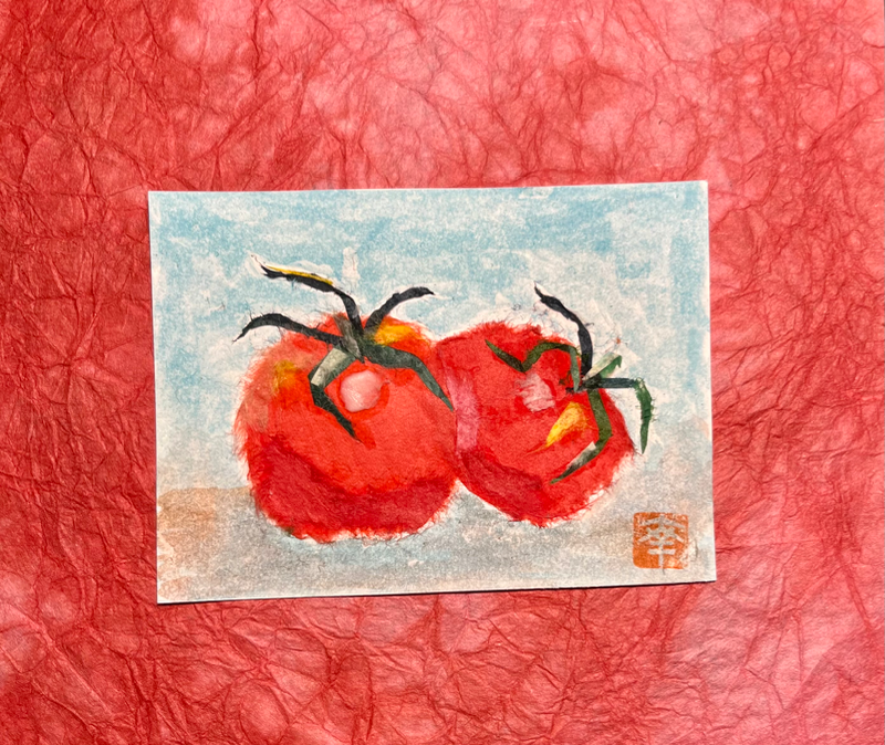 Japanese Washi art - tomatoes x2 aceo art card