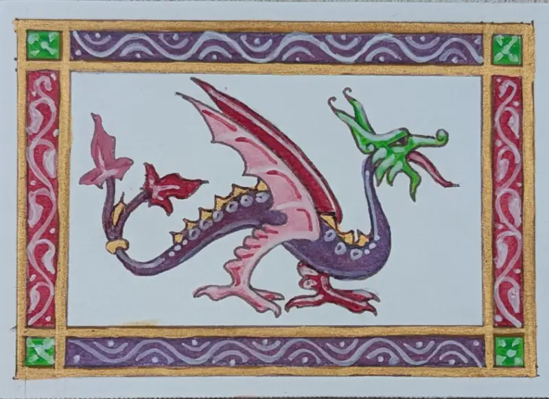 Rose-Wing Dragon aceo art card