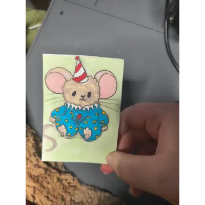 Mouse in hims little clown outfit aceo art card thumbnail 2