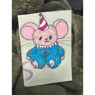 Mouse in hims little clown outfit aceo art card thumbnail 1