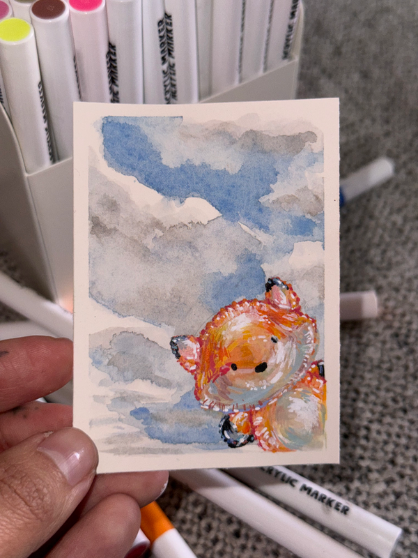 Peeking Fox Balloon aceo art card