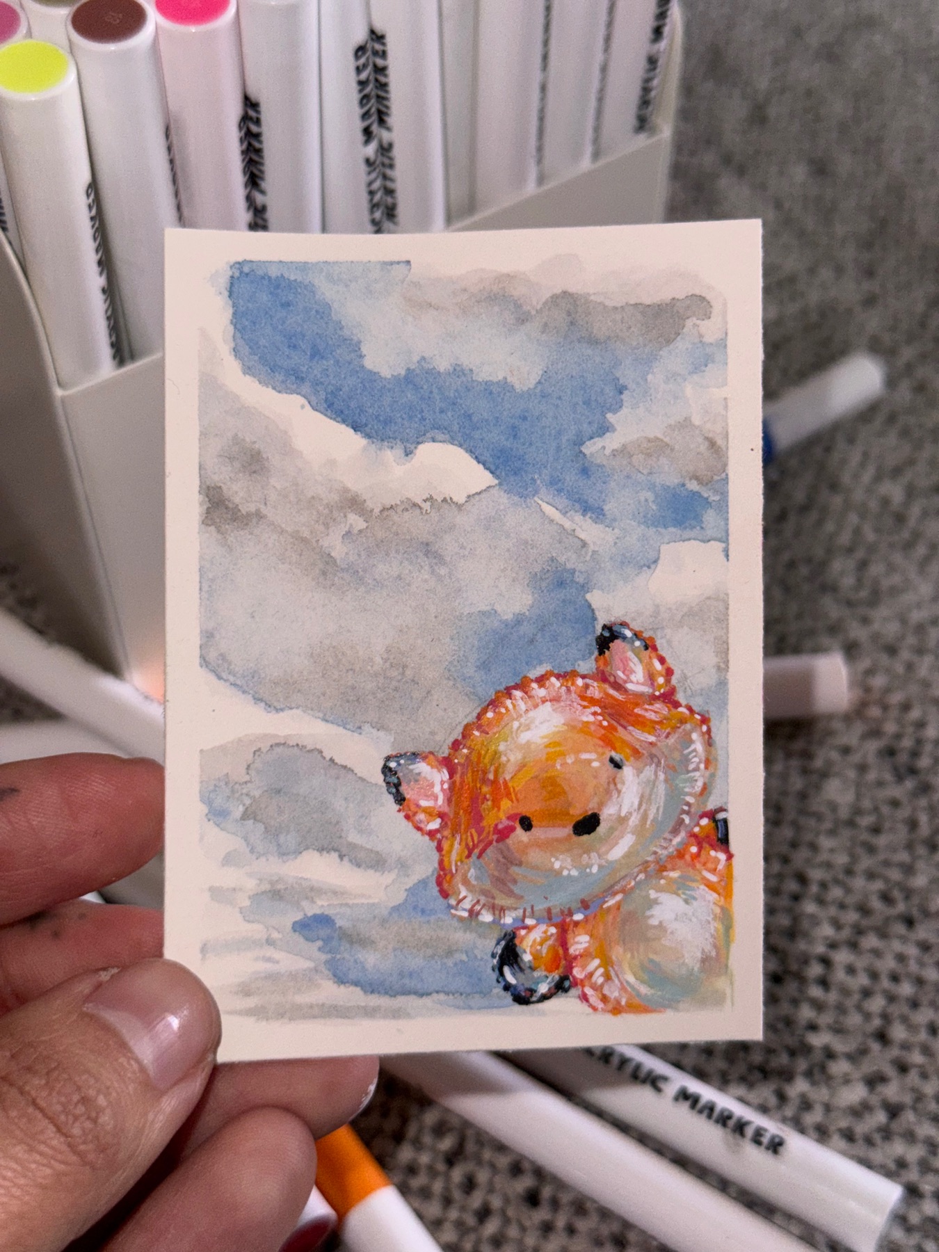 Peeking Fox Balloon aceo art card