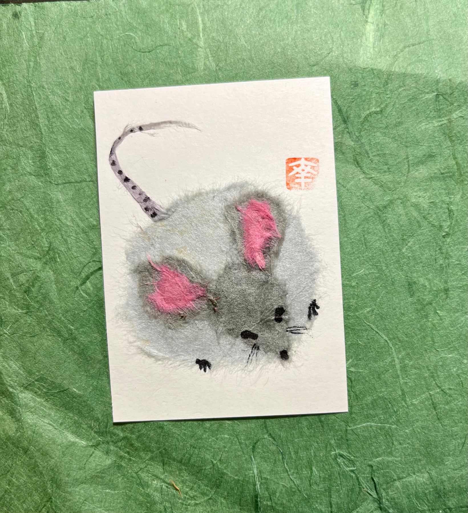 Nezumi (mouse)  - Washi art aceo art card