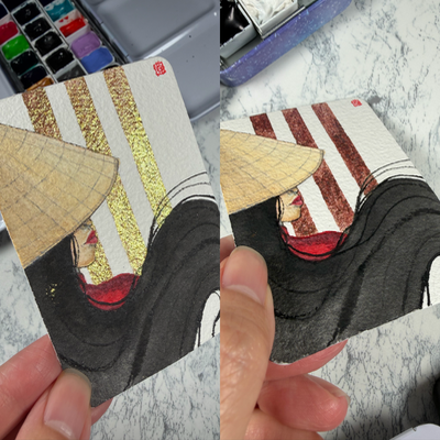 woman portrait Vietnam asian watercolor painting aceo art card thumbnail 2