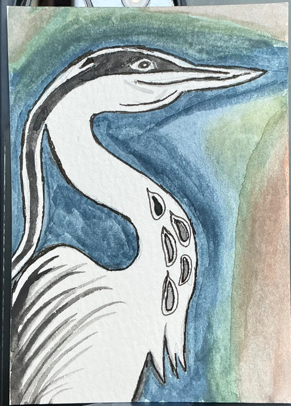 Heron in Blue aceo art card