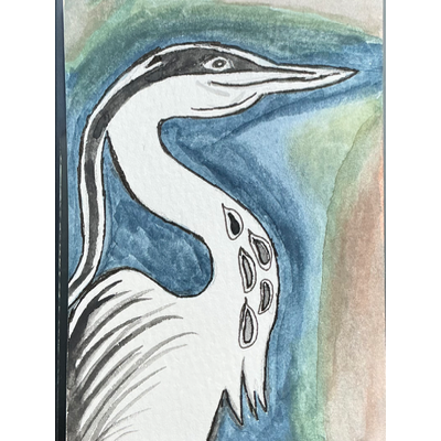 Heron in Blue aceo art card thumbnail 1