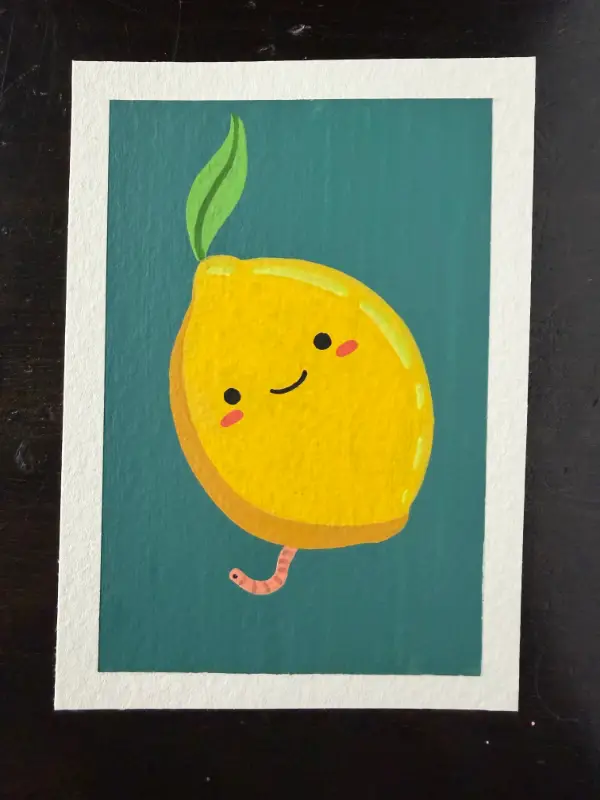 Lemon & Worm aceo art card