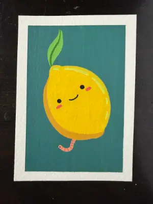 Lemon & Worm aceo art card thumbnail 1
