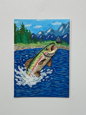 Hungry rainbow trout aceo art card thumbnail 1