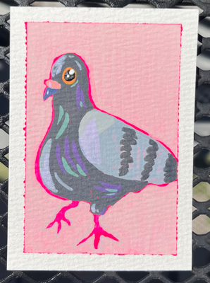 Pigeon on Pink aceo art card thumbnail 2