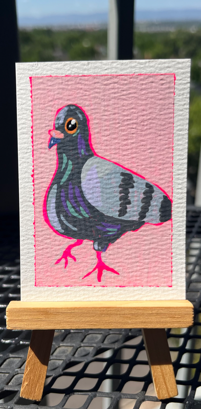 Pigeon on Pink aceo art card