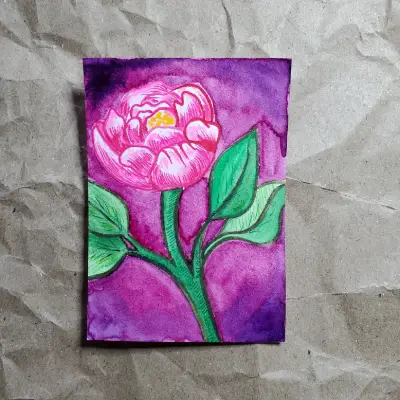 Peony Flower aceo art card thumbnail 2