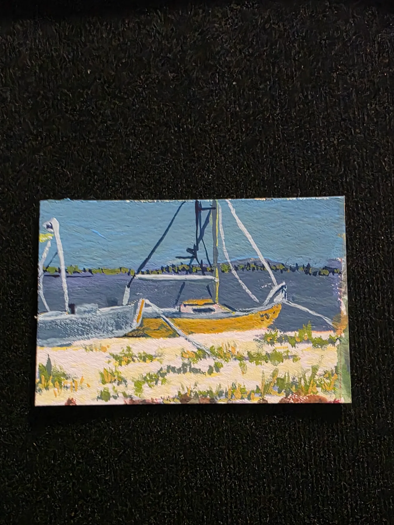 Lil Yellow Sailboat aceo art card