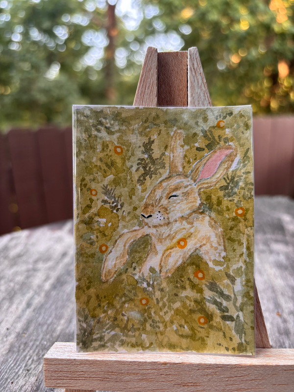 Firefly forest- sleepy rabbit aceo art card