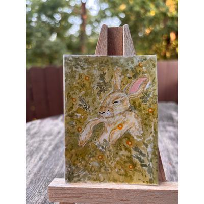 Firefly forest- sleepy rabbit aceo art card thumbnail 1