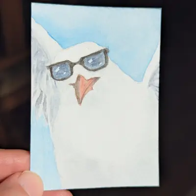 "Shady" ACEO Original Watercolor Painting of a Seagull in Sunglasses aceo art card thumbnail 3
