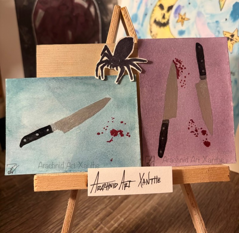 (L) Bloody Knife & (R) Two Knives |COPIC markers aceo art card