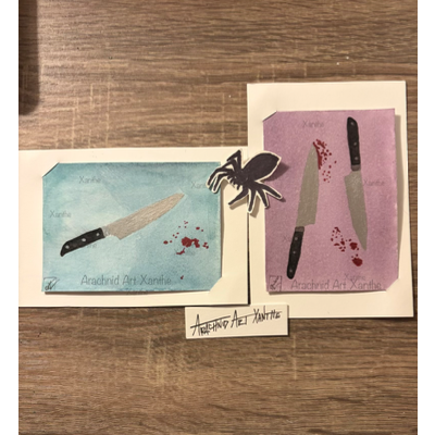 (L) Bloody Knife & (R) Two Knives |COPIC markers aceo art card thumbnail 2