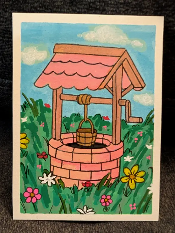 Cute fantasy retro cartoon aceo art card