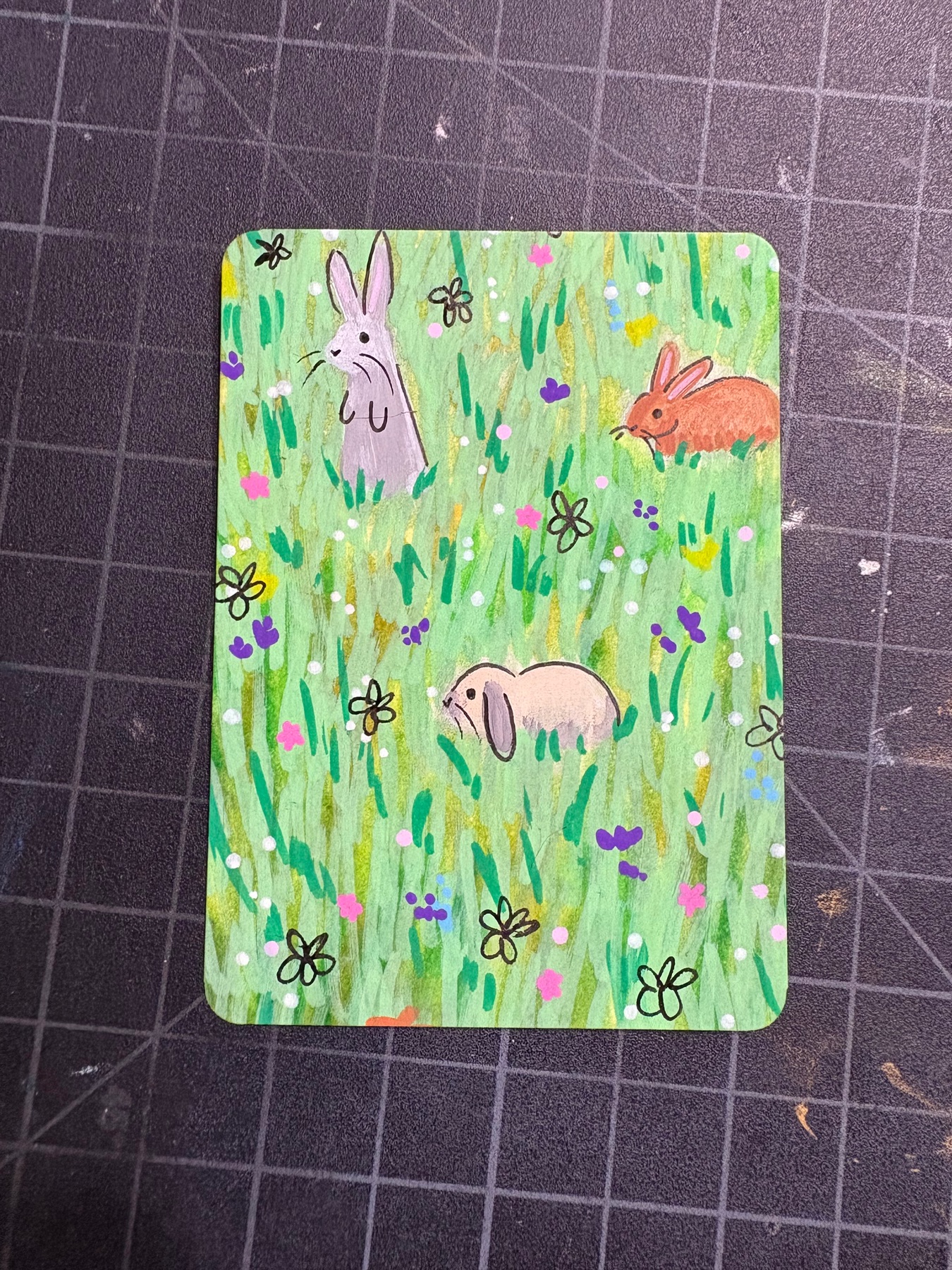 Bunnies Four aceo art card