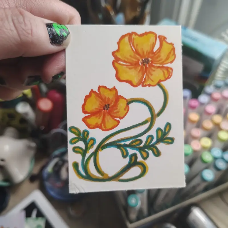 Art Nouveau Study: Poppies aceo art card
