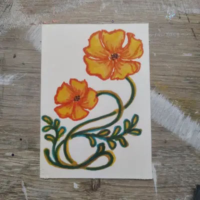 Art Nouveau Study: Poppies aceo art card thumbnail 2
