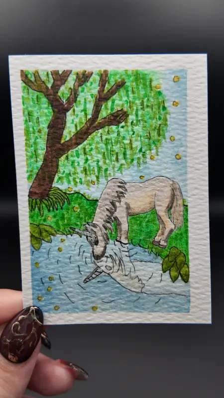 "Where the Light Gathers" Original ACEO — Watercolor & Archival Ink with Metallic Watercolor Detail aceo art card