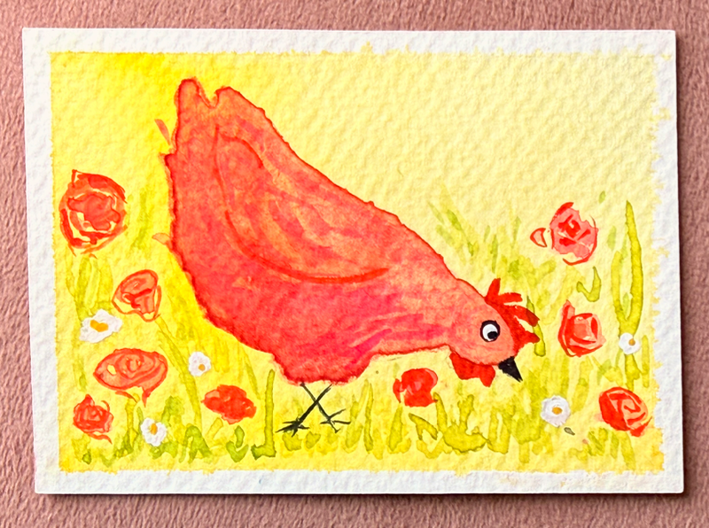 Little Red Hen aceo art card