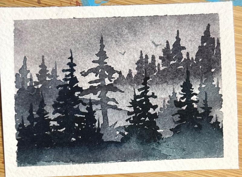Lakeside pines aceo art card