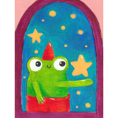 Froggy and stars aceo art card thumbnail 2