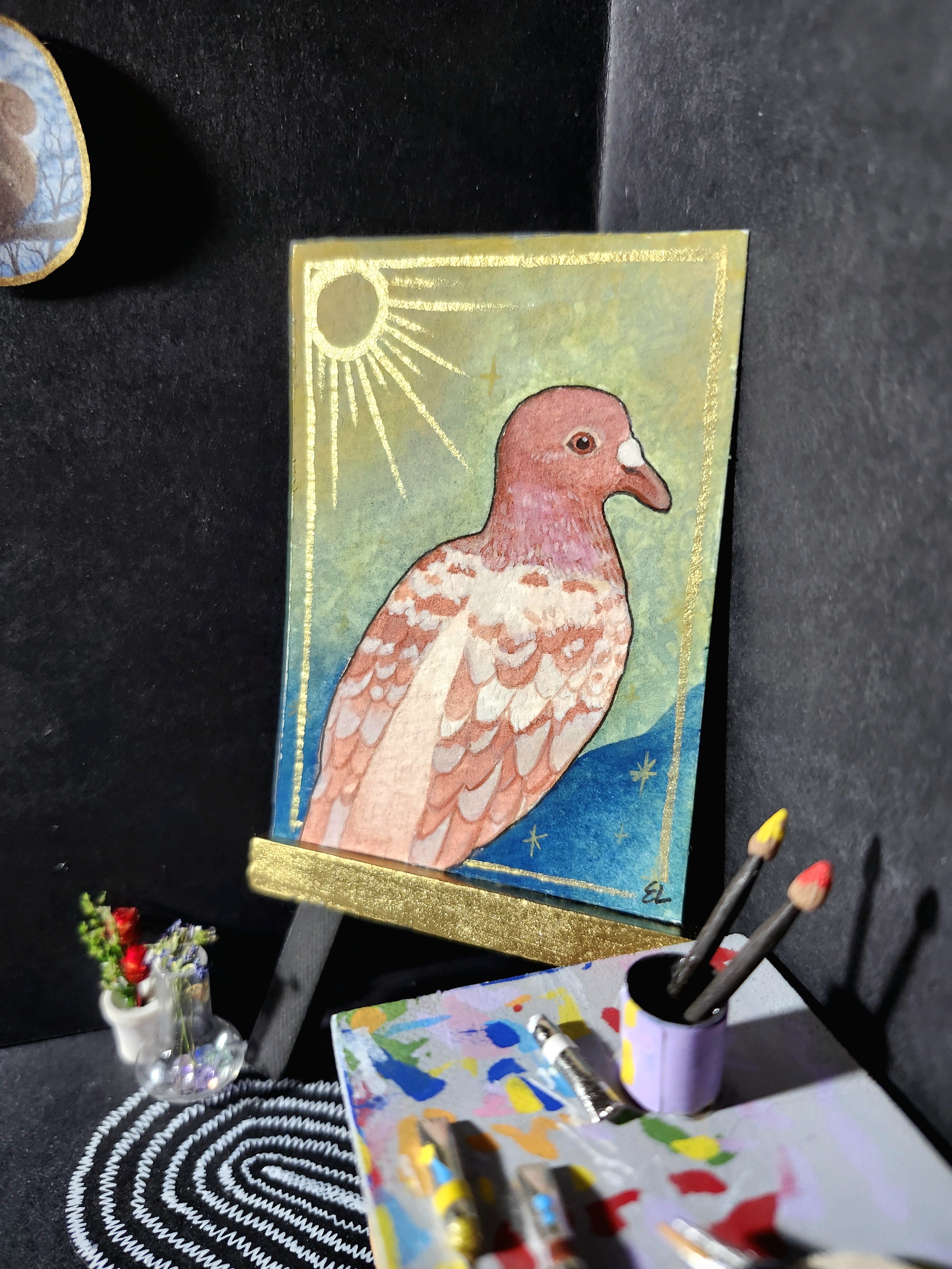 Solar Dove (Pigeon) aceo art card