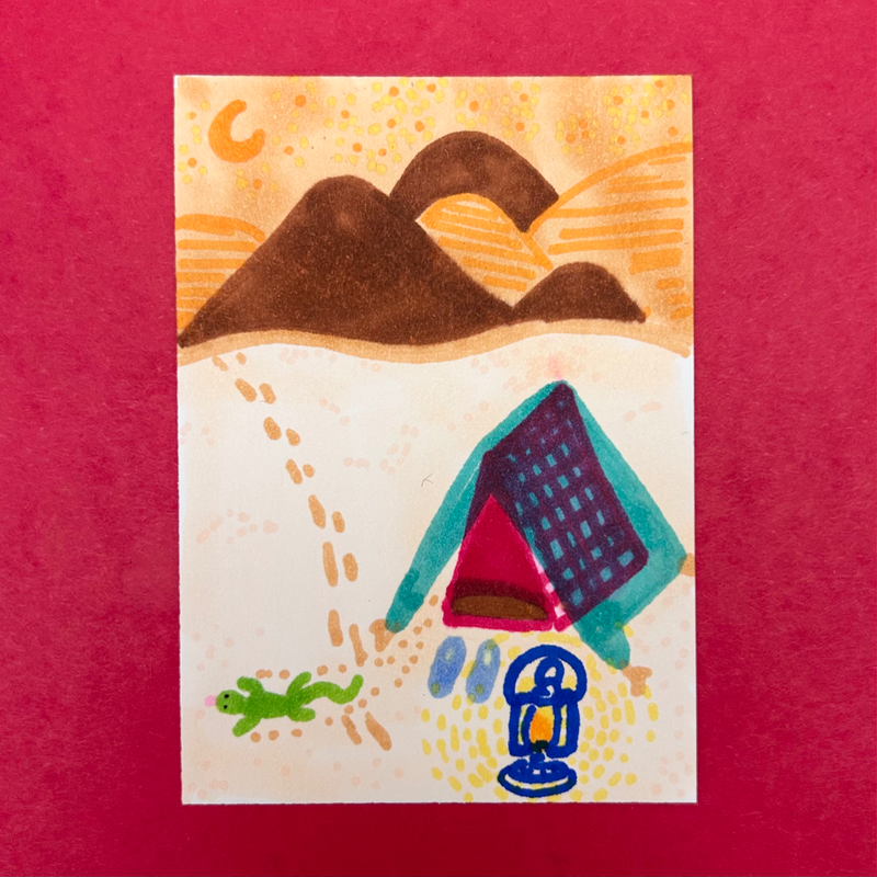 Folk Lantern in Desert aceo art card