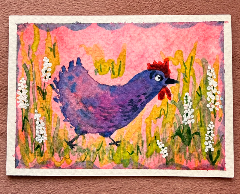 Running Silly Chicken aceo art card