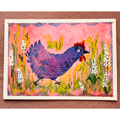 Running Silly Chicken aceo art card thumbnail 1