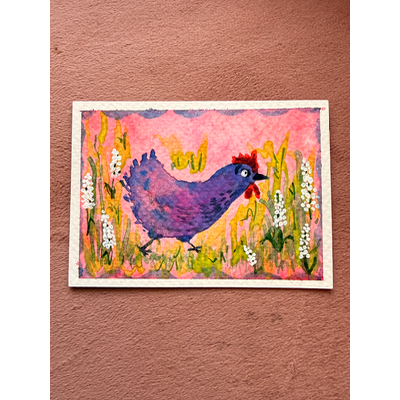 Running Silly Chicken aceo art card thumbnail 2