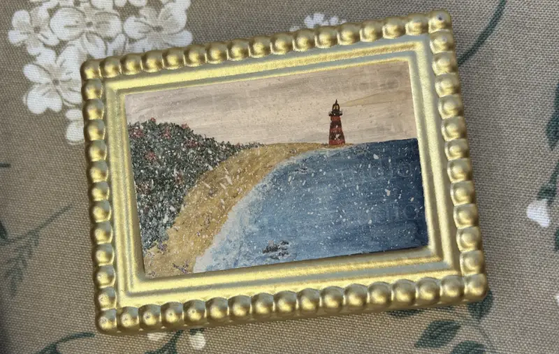 Snowy Coastal Watercolor Landscape of Lighthouse on the Shore 2.5x3.5 in. SIGNED aceo art card