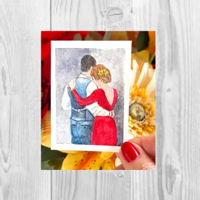 "Close To You" ACEO Original Watercolor miniature SRA OOAK love couple sweetheart Fine Art by Edie aceo art card thumbnail 2