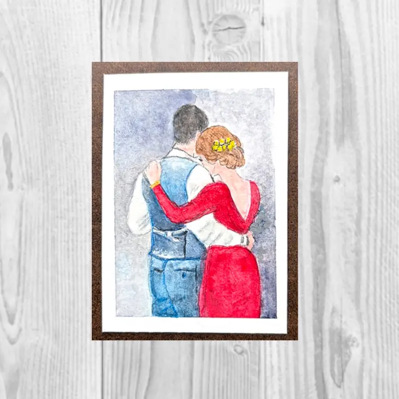 "Close To You" ACEO Original Watercolor miniature SRA OOAK love couple sweetheart Fine Art by Edie aceo art card