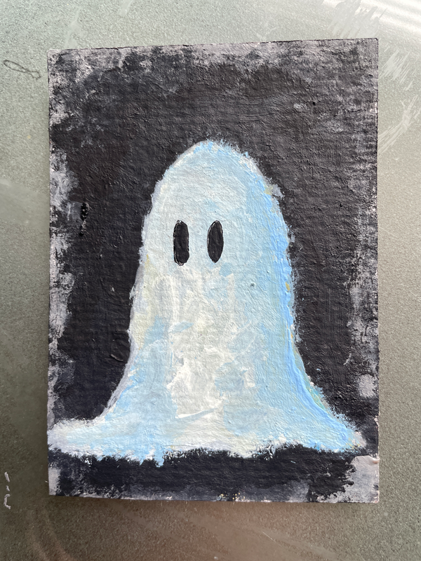 ACEO Original Painting | Cute Vintage Haunting Lonely Ghost Ghoul Sketch Card aceo art card
