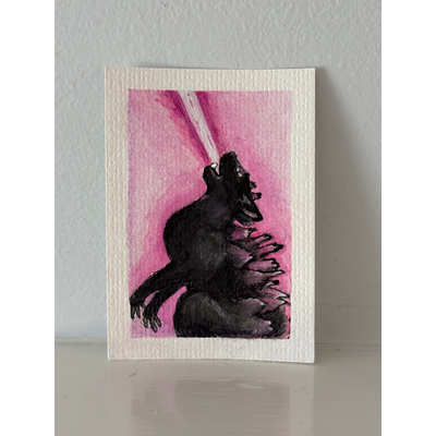 ACEO original, Catzilla aceo art card thumbnail 2